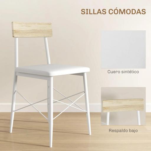 Conjunto de Mesa y Sillas de Comedor de 3 Piezas con Estante Abierto Estructura de Acero Blanco y Roble [6]