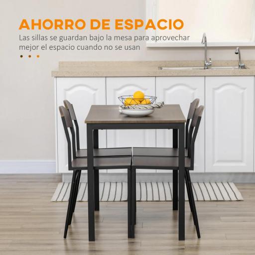 Juego de Mesa y 4 Sillas de Comedor Estilo Moderno Marco Metálico para Espacios Pequeños Marrón Oscuro y Negro [2]