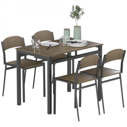 Juego de Mesa y 4 Sillas de Comedor Estilo Moderno Marco Metálico para Espacios Pequeños Marrón Oscuro y Negro [8]