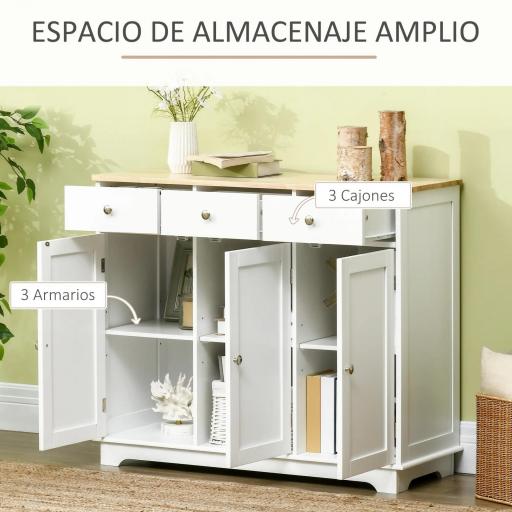 Aparador de Cocina Mueble Auxiliar de Almacenaje para Comedor Salón Estilo Moderno Antivuelco 101x40x85 cm Blanco [7]