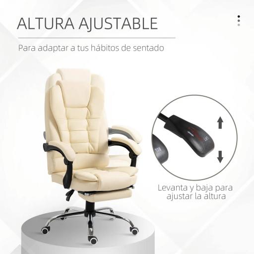 Silla de Escritorio con Reposapiés Silla Ejecutiva Giratoria con Altura Ajustable Tapizada en PU y Reposabrazos Crema [3]