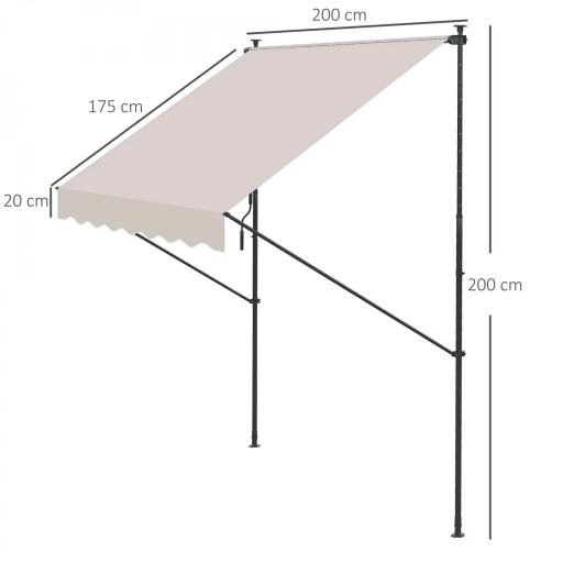Toldo Manual Retráctil 200x175x210-310 cm Ajustable con Manivela Protección Solar UV40+ para Balcón Terraza Crema [1]