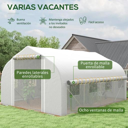 Invernadero de Túnel 4x3x2 m con Puerta de Malla y 8 Ventanas con Techo Puntiagudo Cubierta de PE Blanco [2]
