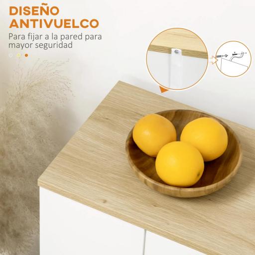 Aparador Armario de Cocina con 2 Puertas Cajón y 3 Estantes Abiertos para Salón Comedor 110x29,5x82 cm Blanco [2]