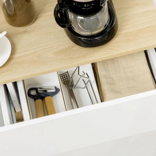 Aparador Armario de Cocina con 2 Puertas Cajón y 3 Estantes Abiertos para Salón Comedor 110x29,5x82 cm Blanco [5]