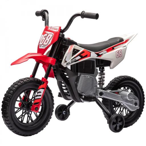 Moto Eléctrica para Niños de +3 Años con Batería 12V Música y Ruedas Auxiliares Carga 30 kg Rojo [5]