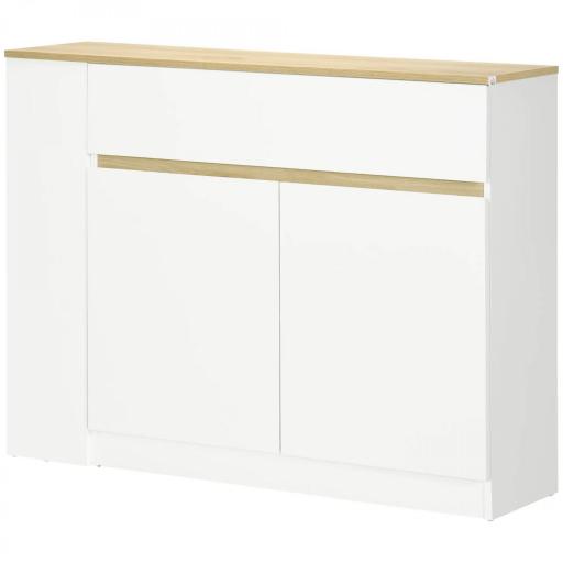 Aparador Armario de Cocina con 2 Puertas Cajón y 3 Estantes Abiertos para Salón Comedor 110x29,5x82 cm Blanco [8]