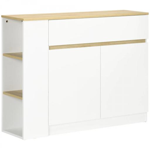 Aparador Armario de Cocina con 2 Puertas Cajón y 3 Estantes Abiertos para Salón Comedor 110x29,5x82 cm Blanco [9]