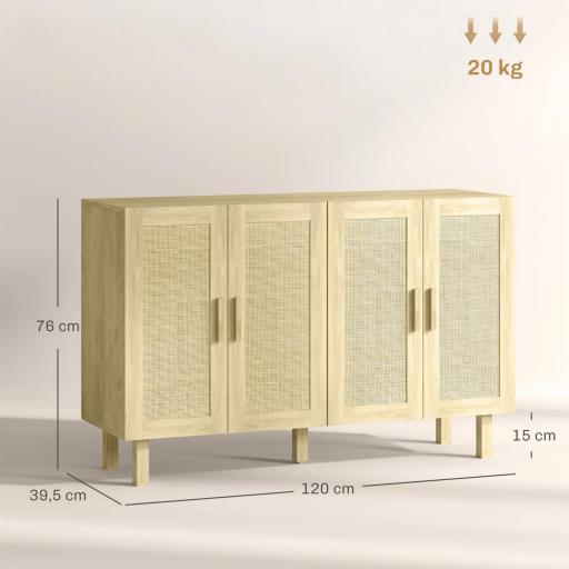 Aparador para Salón con 4 Puertas de Rejilla y Estantes Ajustables Aparador de Estilo Cannage 120x39,5x76 cm Natural [1]