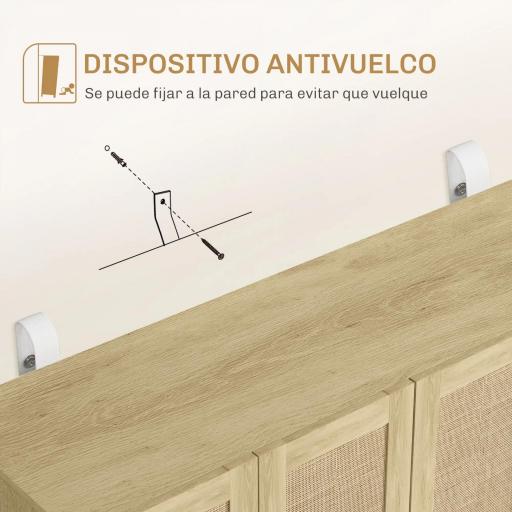 Aparador para Salón con 4 Puertas de Rejilla y Estantes Ajustables Aparador de Estilo Cannage 120x39,5x76 cm Natural [6]