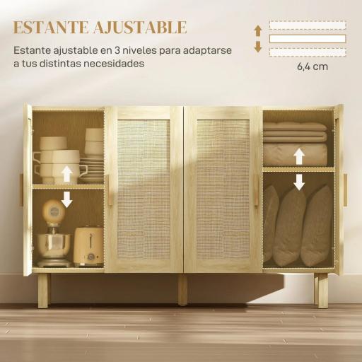 Aparador para Salón con 4 Puertas de Rejilla y Estantes Ajustables Aparador de Estilo Cannage 120x39,5x76 cm Natural [3]