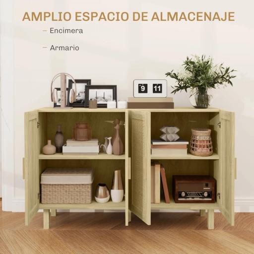 Aparador para Salón con 4 Puertas de Rejilla y Estantes Ajustables Aparador de Estilo Cannage 120x39,5x76 cm Natural [2]