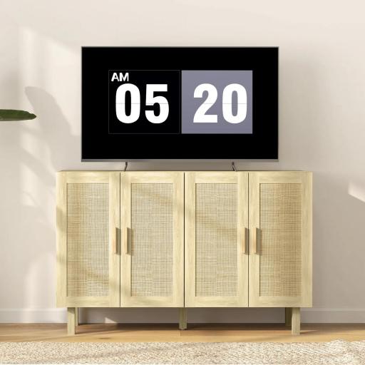 Aparador para Salón con 4 Puertas de Rejilla y Estantes Ajustables Aparador de Estilo Cannage 120x39,5x76 cm Natural [4]