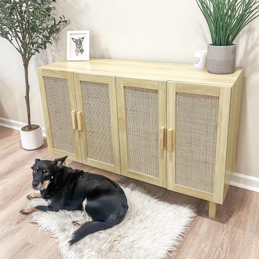 Aparador para Salón con 4 Puertas de Rejilla y Estantes Ajustables Aparador de Estilo Cannage 120x39,5x76 cm Natural [7]