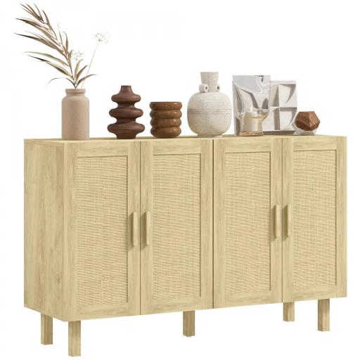 Aparador para Salón con 4 Puertas de Rejilla y Estantes Ajustables Aparador de Estilo Cannage 120x39,5x76 cm Natural [8]
