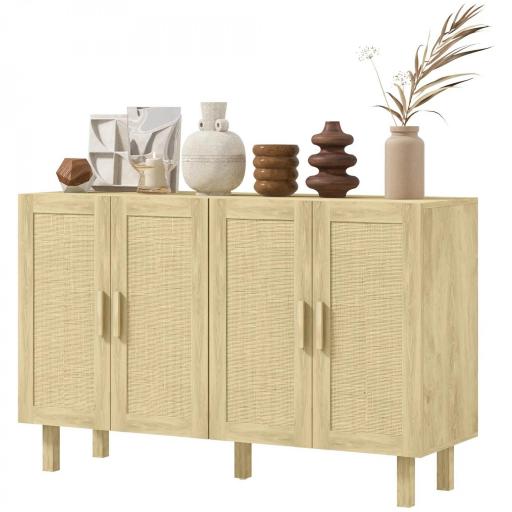 Aparador para Salón con 4 Puertas de Rejilla y Estantes Ajustables Aparador de Estilo Cannage 120x39,5x76 cm Natural [9]