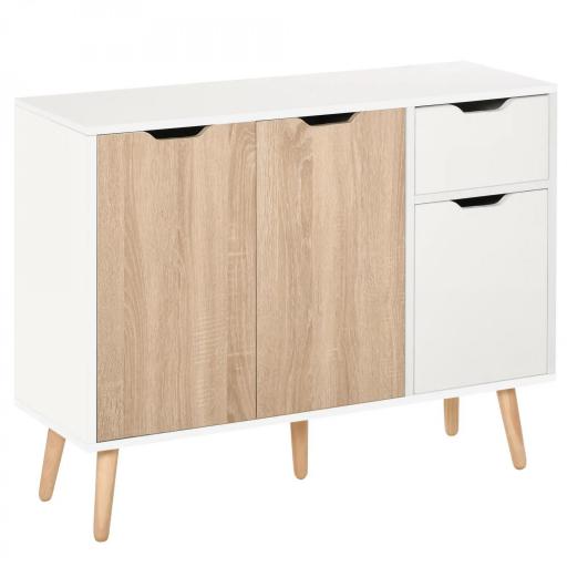 Aparador Moderno Aparador para Salón con 3 Puertas y Cajón Mueble Auxiliar para Salón Cocina Dormitorio 90x30x72 cm Blanco y Natural  [8]
