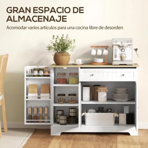 Aparador de Cocina con Estante de Puerta Cajón Puertas Magnéticas Estantes Ajustables 105x40x83 cm Blanco y Roble [4]