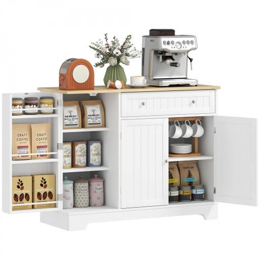 Aparador de Cocina con Estante de Puerta Cajón Puertas Magnéticas Estantes Ajustables 105x40x83 cm Blanco y Roble [8]