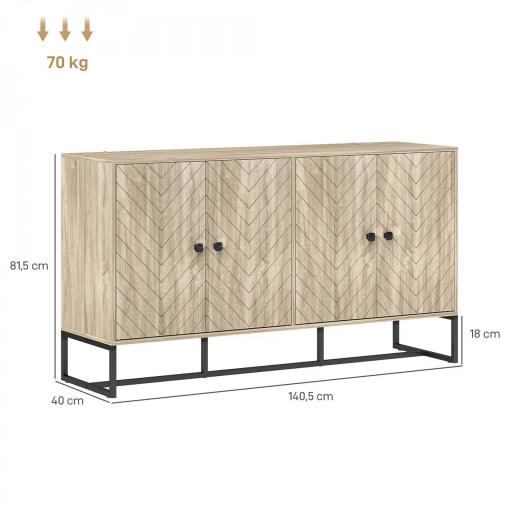 Aparador de Salón con 4 Puertas con Diseño Chevron Estantes Ajustables Patas de Acero 140,5x40x81,5 cm Roble [1]