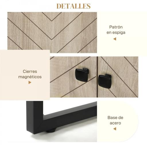 Aparador de Salón con 4 Puertas con Diseño Chevron Estantes Ajustables Patas de Acero 140,5x40x81,5 cm Roble [6]