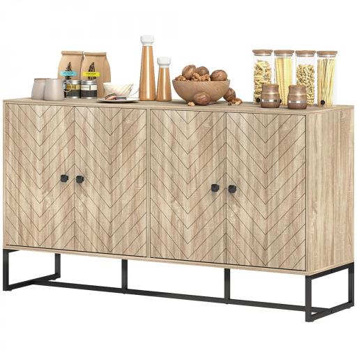 Aparador de Salón con 4 Puertas con Diseño Chevron Estantes Ajustables Patas de Acero 140,5x40x81,5 cm Roble [8]