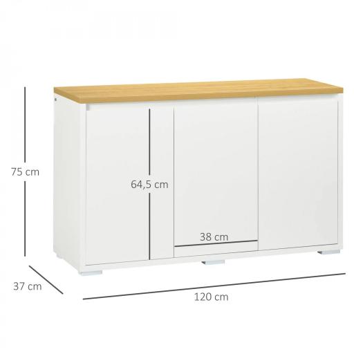 Aparador de Salón Mueble Auxiliar de Cocina con 3 Puertas y Estantes Ajustables para Comedor Entrada 120x37x75 cm Blanco [1]