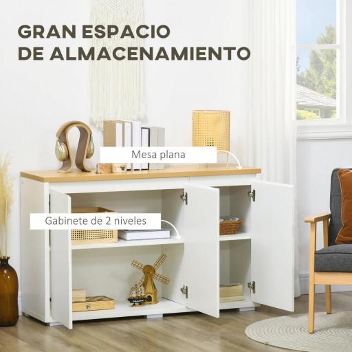 Aparador de Salón Mueble Auxiliar de Cocina con 3 Puertas y Estantes Ajustables para Comedor Entrada 120x37x75 cm Blanco [2]