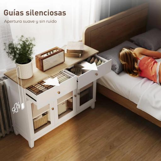Aparador para Salón Moderno con 3 Puertas de Vidrio Estriado 2 Cajones y Estantes Ajustables 100x35x80,3 cm Blanco [7]