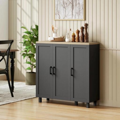 Aparador de Salón con 3 Puertas y Estantes Ajustables para Cocina Comedor Estilo Moderno 90x30x90 cm Negro