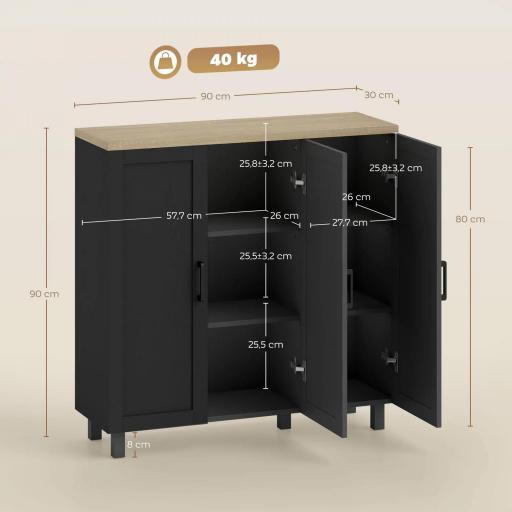 Aparador de Salón con 3 Puertas y Estantes Ajustables para Cocina Comedor Estilo Moderno 90x30x90 cm Negro [1]