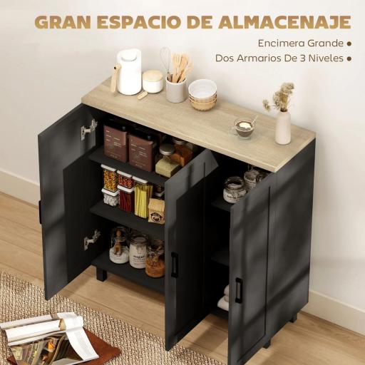 Aparador de Salón con 3 Puertas y Estantes Ajustables para Cocina Comedor Estilo Moderno 90x30x90 cm Negro [3]