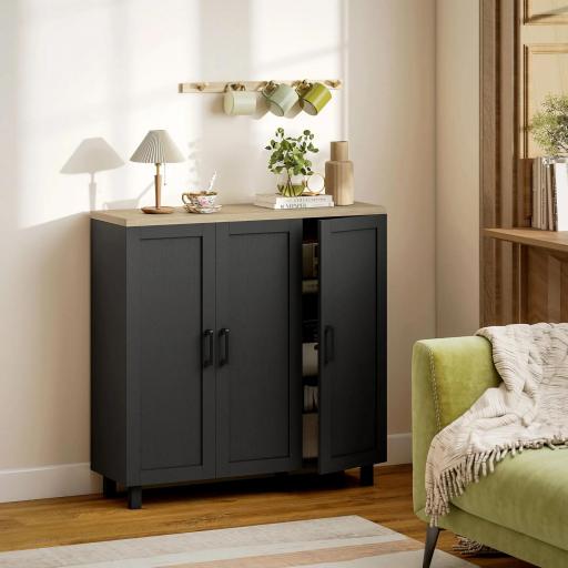Aparador de Salón con 3 Puertas y Estantes Ajustables para Cocina Comedor Estilo Moderno 90x30x90 cm Negro [7]