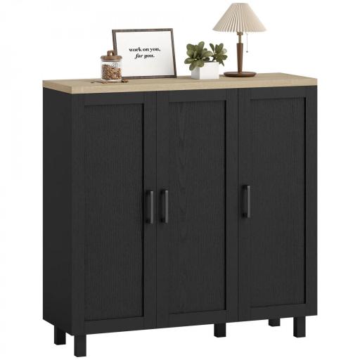 Aparador de Salón con 3 Puertas y Estantes Ajustables para Cocina Comedor Estilo Moderno 90x30x90 cm Negro [9]