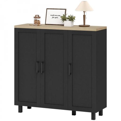 Aparador de Salón con 3 Puertas y Estantes Ajustables para Cocina Comedor Estilo Moderno 90x30x90 cm Negro [8]