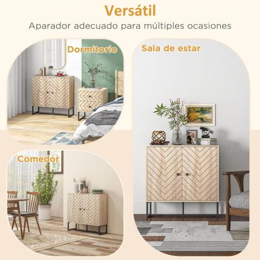 Aparador de Cocina Armario Buffet con 2 Puertas y Estantes Estilo Moderno 80x29,5x80 cm Madera Natural [3]