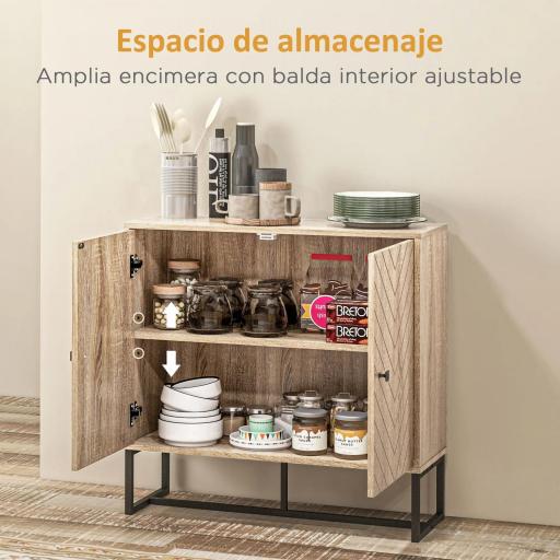 Aparador de Cocina Armario Buffet con 2 Puertas y Estantes Estilo Moderno 80x29,5x80 cm Madera Natural [2]