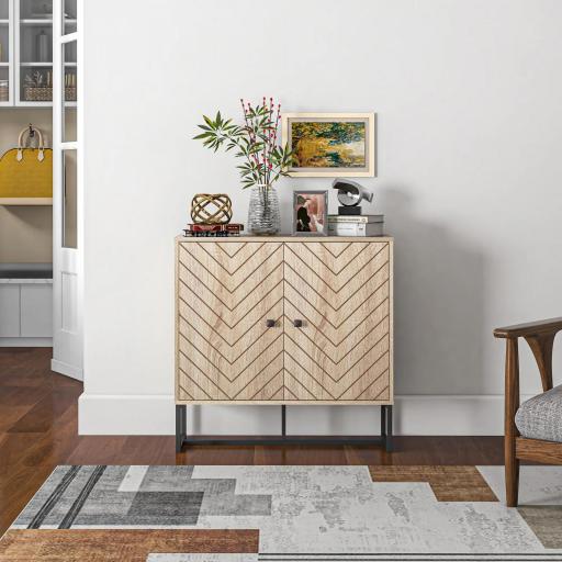 Aparador de Cocina Armario Buffet con 2 Puertas y Estantes Estilo Moderno 80x29,5x80 cm Madera Natural [5]