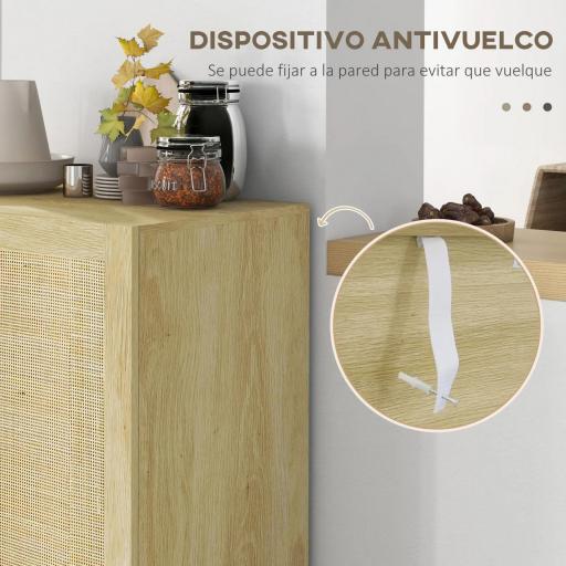 Armario de Salón con 2 Puertas de Rejilla y Estantes Ajustables Aparador de Estilo Bohemio 73x41x102 cm Natural [2]