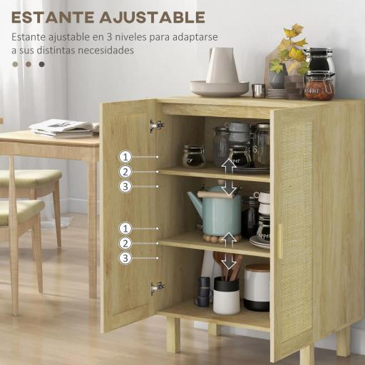 Armario de Salón con 2 Puertas de Rejilla y Estantes Ajustables Aparador de Estilo Bohemio 73x41x102 cm Natural [5]