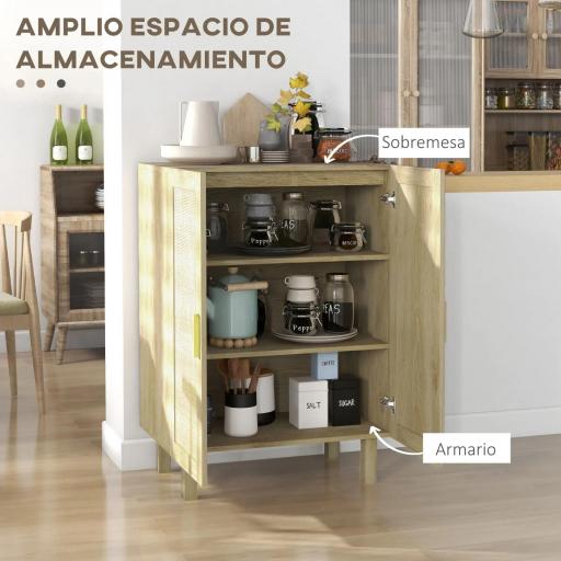 Armario de Salón con 2 Puertas de Rejilla y Estantes Ajustables Aparador de Estilo Bohemio 73x41x102 cm Natural [6]