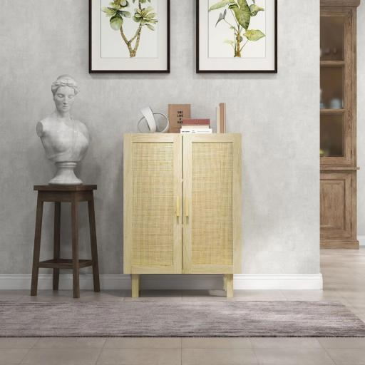 Armario de Salón con 2 Puertas de Rejilla y Estantes Ajustables Aparador de Estilo Bohemio 73x41x102 cm Natural [3]