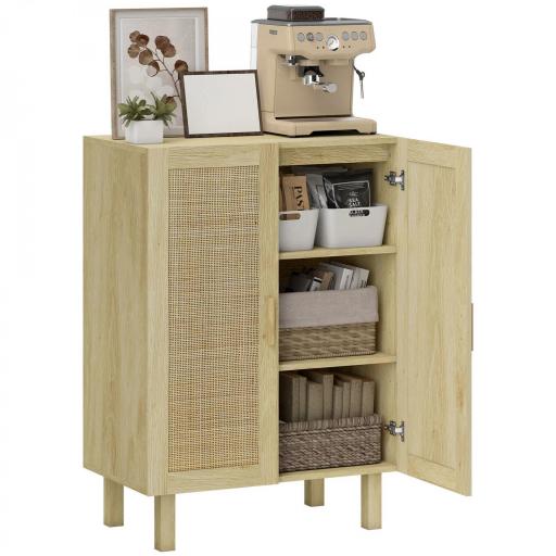 Armario de Salón con 2 Puertas de Rejilla y Estantes Ajustables Aparador de Estilo Bohemio 73x41x102 cm Natural [9]