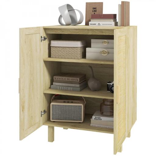 Armario de Salón con 2 Puertas de Rejilla y Estantes Ajustables Aparador de Estilo Bohemio 73x41x102 cm Natural [8]