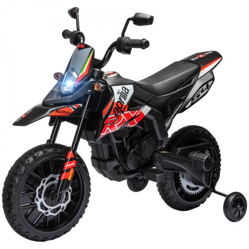 Moto Eléctrica para Niños 12V con Licencia Aprilia con Ruedas Auxiliares Desmontables 6 km/h Suspensión Trasera Rojo [7]