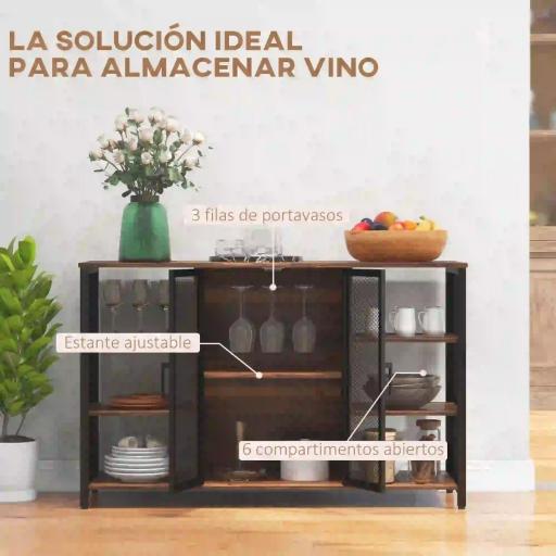 Aparador de Cocina con 6 Estantes Abiertos Porta Copas y Estante Ajustable para Bar Comedor 120x40x76 cm Marrón Rústico [2]