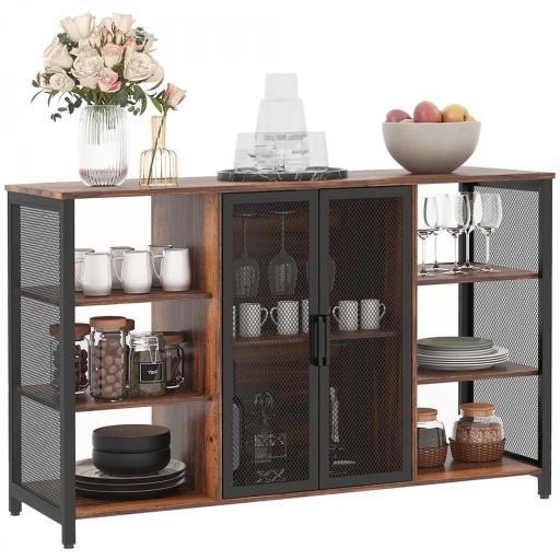 Aparador de Cocina con 6 Estantes Abiertos Porta Copas y Estante Ajustable para Bar Comedor 120x40x76 cm Marrón Rústico [10]