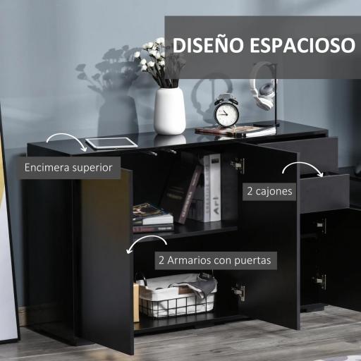 Aparador para Salón con 3 Puertas 2 Cajones y Estante Ajustable 117x36x74 cm Negro [5]