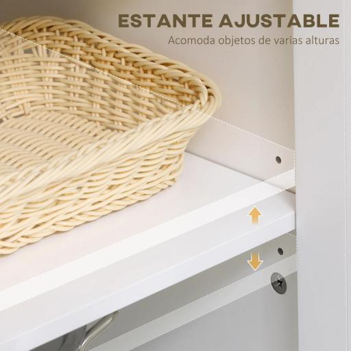 Aparador de Cocina Moderno Mueble Buffet Auxiliar con Cajón Estante Ajustable y 2 Puertas de Vidrio 80x40x90 cm Blanco [4]