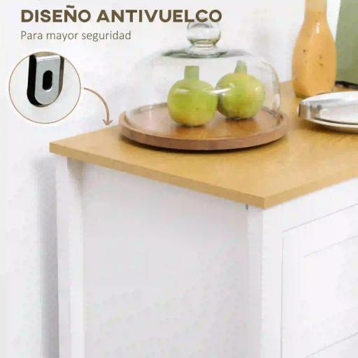 Aparador de Cocina Moderno Mueble Buffet Auxiliar con Cajón Estante Ajustable y 2 Puertas de Vidrio 80x40x90 cm Blanco [3]